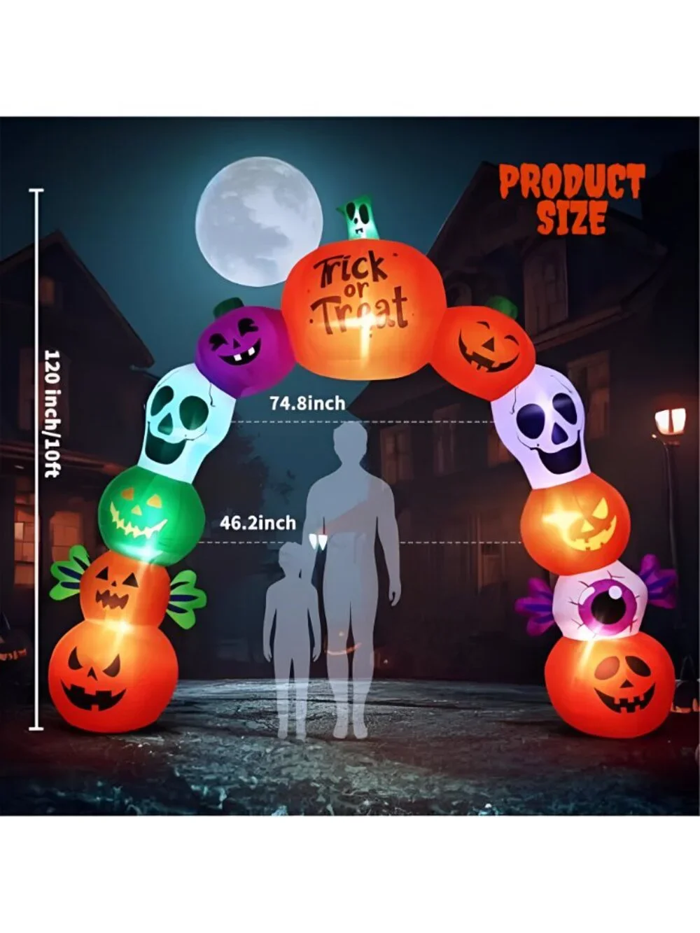 10FT Halloween Inflatable Archway, Pumpkin Skeleton Yard Outdoor Decor